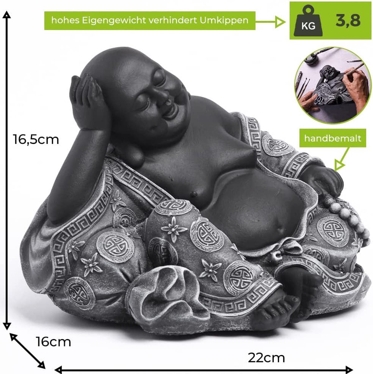 Massieve stenen figuur staande monnik Boeddha van gegoten steen vorstbestendig (goud
