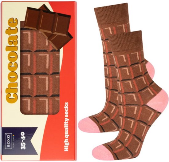 Chocolade sokken 1 paar sokken in 'chocoladeverpakking - maat one size (35-40) - geschenk - cadeau -