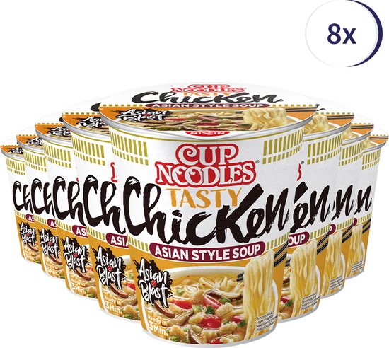 Nissin Cup Noodles Tasty Chicken 63g - 8 stuks - Noodles - Snack - Maaltijd - Voordeelverpakking