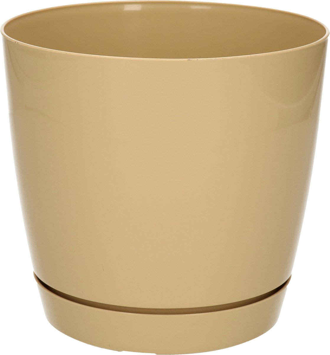 Prosperplast Plantenpot/bloempot met opvangschaal - kunststof - beige D16 x H14 cm - binnen/buiten