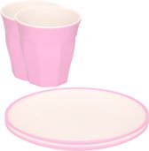 Set de 8x assiettes à déjeuner incassables en plastique/mélamine violet 23 cm/tasses 9 cm