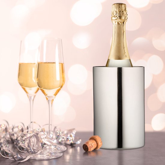 Seau Refroidisseur à Vin Relaxdays - Acier Inox Double Paroi, H18.5cm - Noir Et Argent, Pour Champagne Et Vin