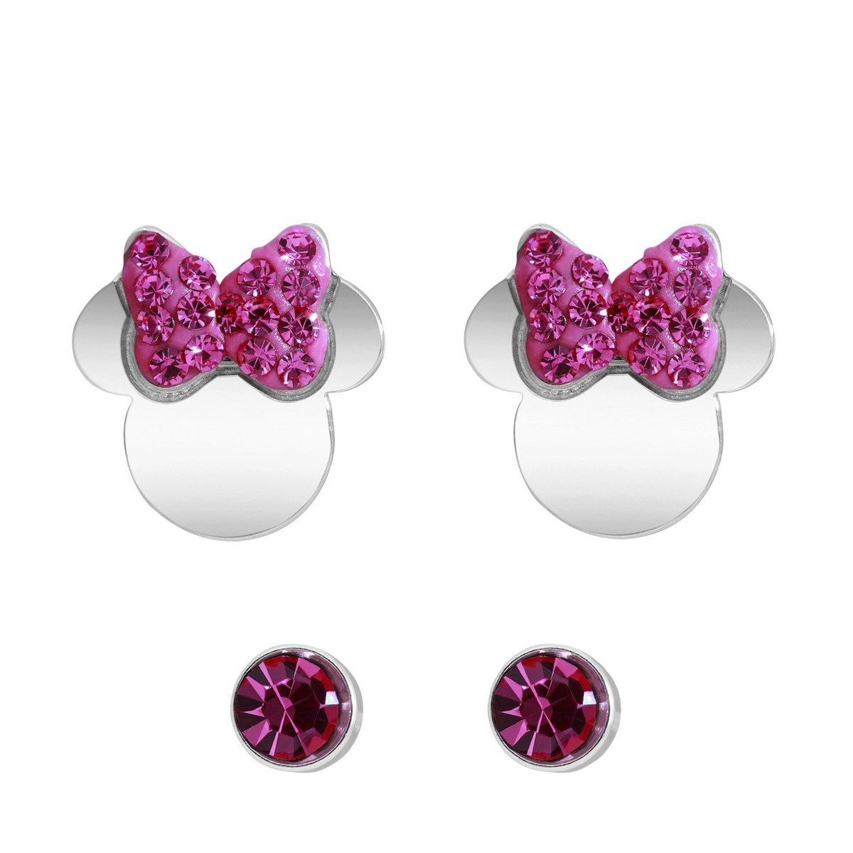 Disney - Stalen set oorknoppen 2 paar Disney Minnie Mouse met kristal roze