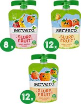 Servero Slurpfruit Maandbox – Knijpfruit – 32 stuks x 90g - Aardbei-Banaan, Mango-Perzik, Perzik-Abrikoos