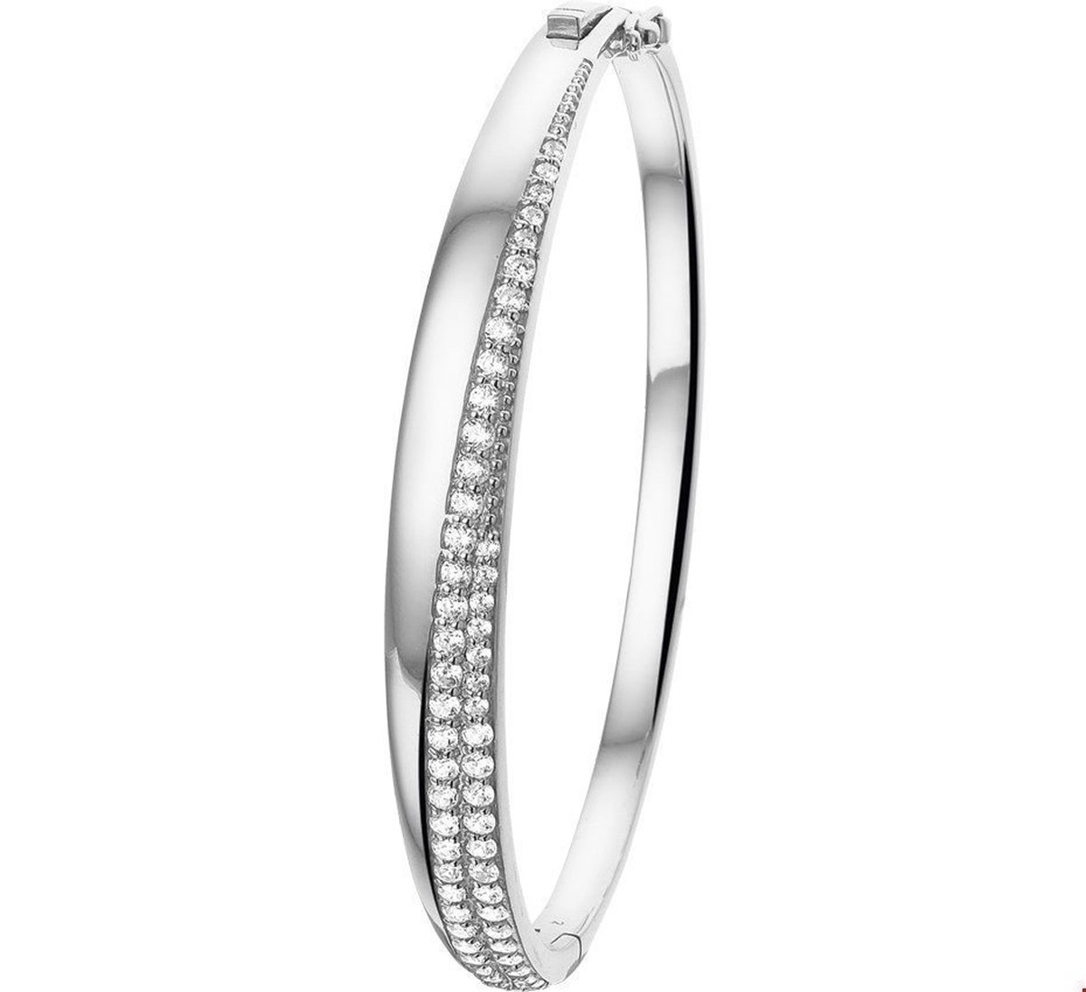 The Jewelry Collection Bangle Scharnier Zirkonia 7,5 X 60 mm - Zilver Gerhodineerd