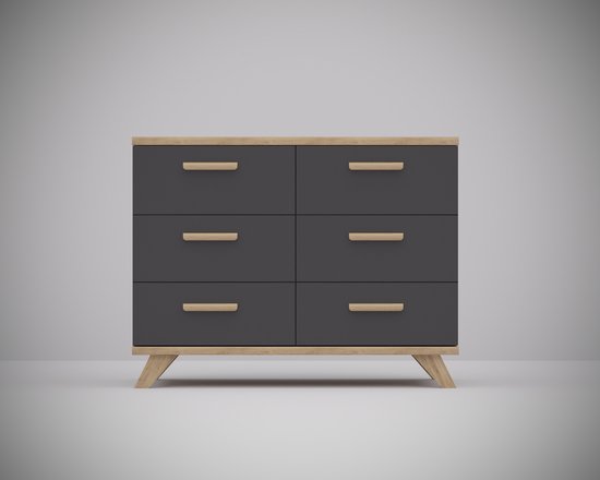 Foto: Meubel square ladekast sindi antraciet eiken 100cm scandinavische stijl commode dressoir