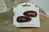 Klik klak glitter – Bordeaux Rood – Set van 2 – Kerst - haarclip - Bows and Flowers