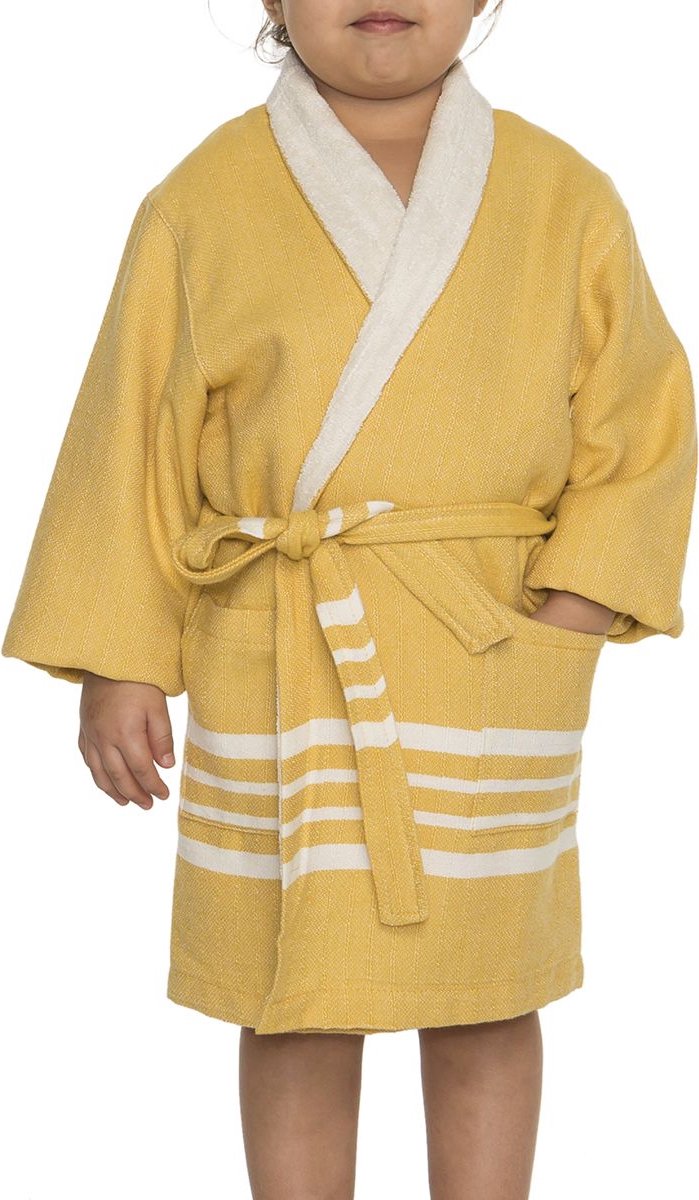 Hamam Kinderbadjas Mustard Yellow - 2-3 jaar - jongens/meisjes/uniseks - badjas kind / kinderen - badjas kind badstof - zwembadjas - 2-3 jaar - jongens/meisjes/unisex pasvorm - comfortabele sjaalkraag - kinder badjassen - kinder badjas badstof van Hama — afbeelding 4