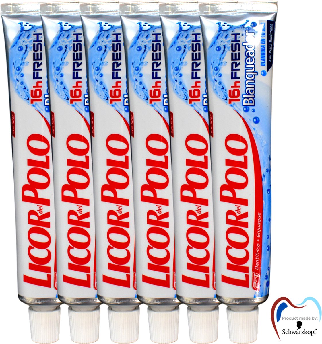 Licor Del Polo 16H Fresh Whitening Tandpasta Bundel Verpakking - 6 x 75 ml