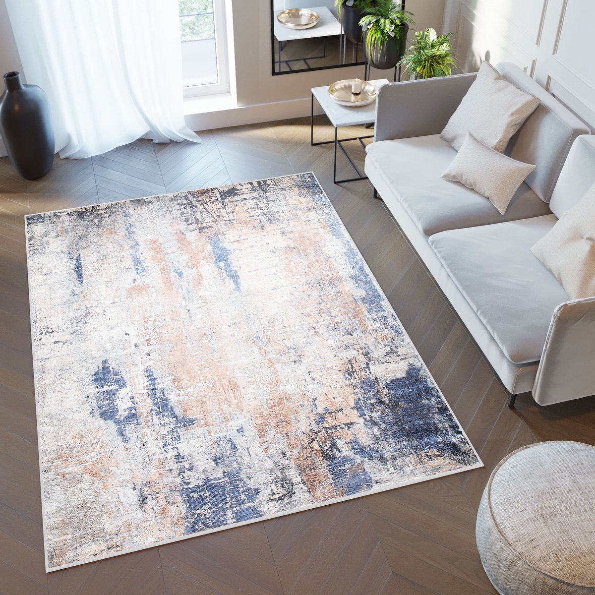 Tapiso Toscana Vloerkleed Abstract Marineblauw Woonkamer Tapijt Maat-160x230