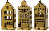 Waxinelichthouder huisje - set van 3 - goud - Hollandse cadeautjes - nieuw huis cadeau