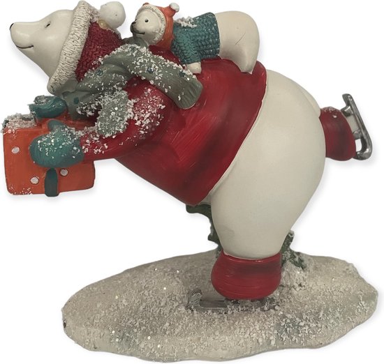 SID Collection - Figurine - Ours polaire - Patinage - Enfant - Cadeau - Décoration d'hiver - Décoration de Noël - 20x9.6x15cm