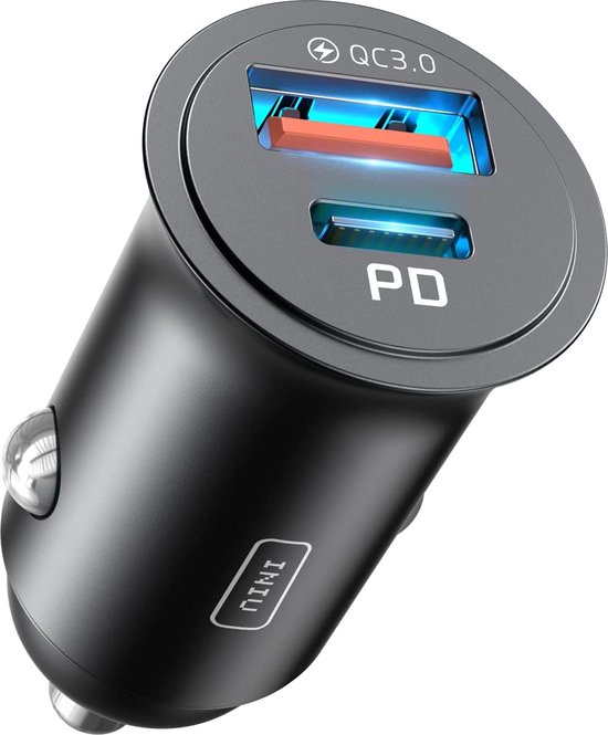 INIU Autolader [USB C 30W + USB A 30W] PD3.0 5A snel opladen USB A USB ...