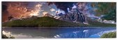WallClassics - Dibond - Vulkaan tussen Bergen en Sterren - 60x20 cm Foto op Aluminium (Wanddecoratie van metaal)