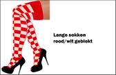 Lange sokken rood/wit geblokt - maat 36-41 - kniekousen overknee kousen Brabant sportsokken cheerleader carnaval voetbal hockey unisex festival