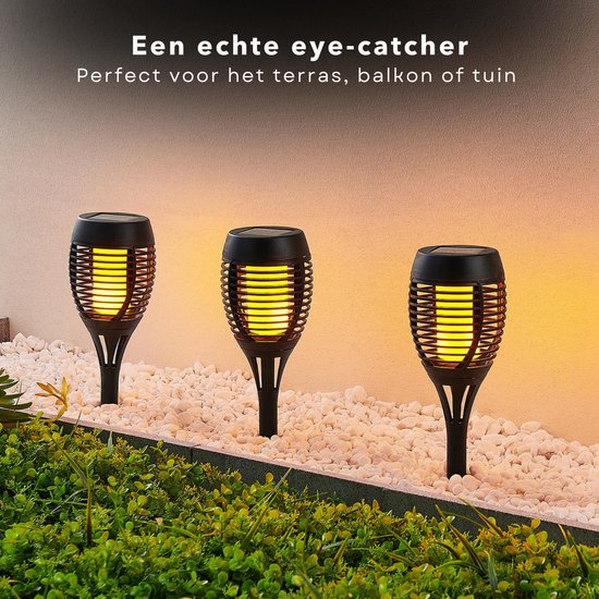 Solar LED tuinfakkels set van 4 stuks zwart 27,5cm hoog