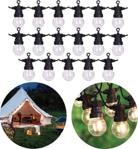 Lichtsnoer - Fairy Lights - Lichtslinger voor Binnen en Buiten - Kerst Verlichting - Tuinverlichting - Feestverlichting - Warm Wit - 20 LED Filament Bolletjes - 12.50 Meter