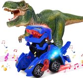 Transforming Dinosaur LED Car, van vorm veranderende speelgoed met licht en geluidsfunctie, dinosaurus transformator auto speelgoed