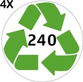 Containerstickers Huisnummer "123" - 25x25cm - Witte Cirkel met Groen Recycle Logo en Zwart Nummer- Set van 4 dezelfde Vinyl Stickers - Klikostickers