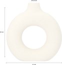 Witte keramiek vaas, rond met een gat, 21 cm breed en 23 cm hoog.