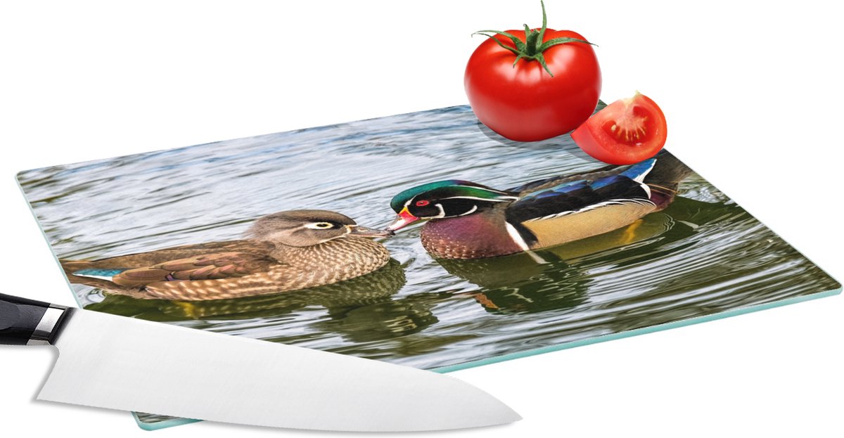 Glazen Snijplank - 28x20 - Eend - Vogels - Water - Veren - Dieren - Snijplanken Glas