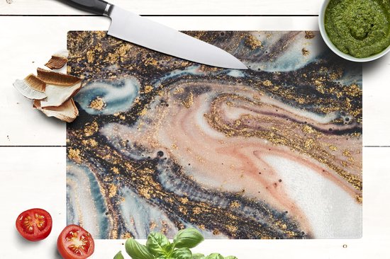 Planche à Découper en Verres - 39x28 - Aspect Marbre - Goud - Zwart - Glitter - Chic - Planches à découper en Glas