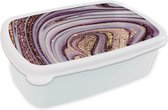 Broodtrommel Wit - Lunchbox - Brooddoos - Marmer - Roze - Goud - Glitter - Marmerlook - Luxe - 18x12x6 cm - Volwassenen