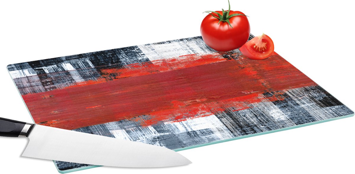 Glazen Snijplank - 39x28 - Schilderij - Abstract - Rood - Olieverf - Snijplanken Glas