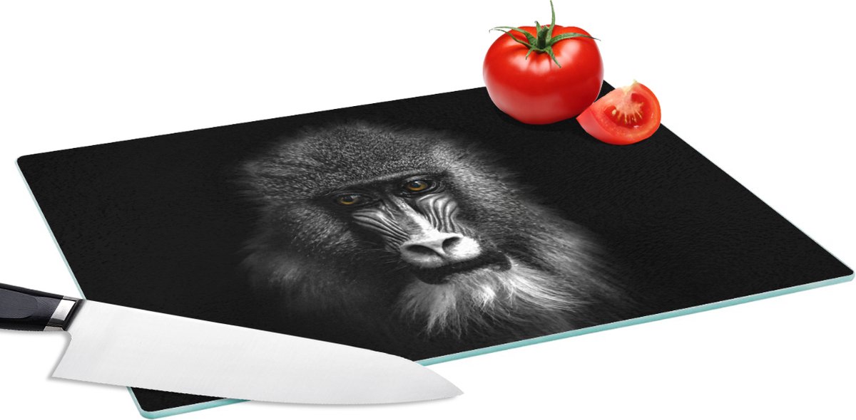 Glazen Snijplank - 39x28 - Aap - Dieren - Ogen - Bruin - Zwart wit - Snijplanken Glas