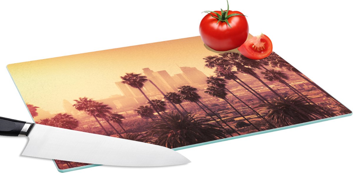 Glazen Snijplank - 39x28 - Palmboom - Skyline - Zonsondergang - Architectuur - Snijplanken Glas