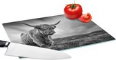 Glazen Snijplank - 28x20 - Koeien - Schotse hooglander - Natuur - Dieren - Zwart wit - Snijplanken Glas
