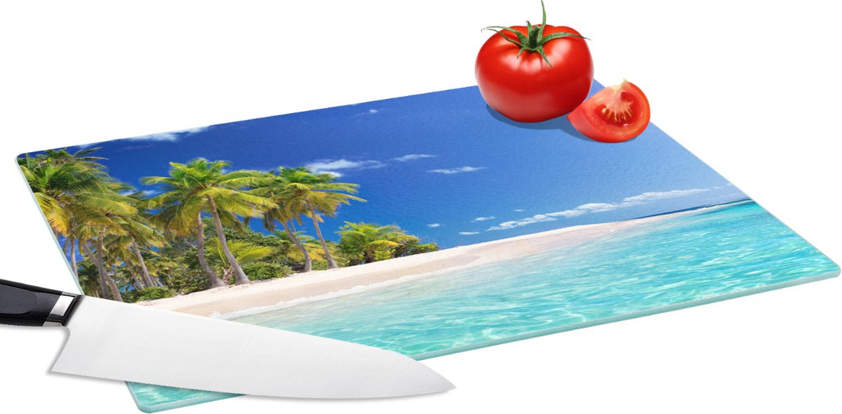 Glazen Snijplank - 39x28 - Strand - Zee - Palmboom - Zon - Zomer - Snijplanken Glas
