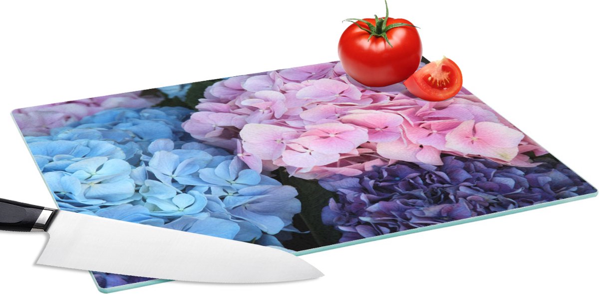 Glazen Snijplank - 39x28 - Bloemen - Struik - Hortensia - Botanisch - Snijplanken Glas