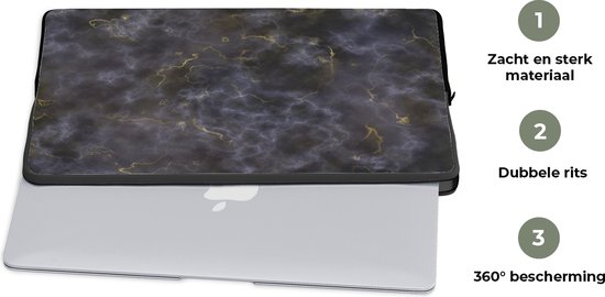 Housse ordinateur portable 17 pouces - Pierre d'agate - Noir et or - Pierre précieuse - Housse ordinateur portable - Dimensions intérieures 42,5x30 cm - Dos noir