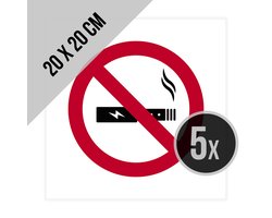Pictogram/ stickers (5x) | E-sigaret verboden | 20 x 20 cm | Elektronische sigaret | Tabak | Rookverbod | Sigaretten | Verbodsbord | Vape | Dampen | 5 stuks