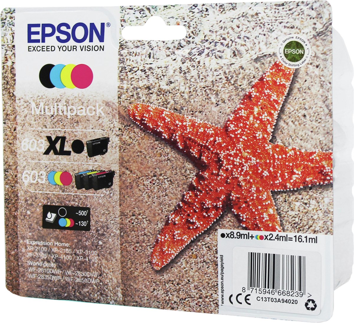 Epson 603 XL inktcartridge 1 stuk(s) Origineel Hoog (XL) rendement Zwart, normaal rendement Cyaan, Magenta, Geel