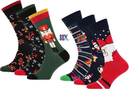 SOX Kerstsokken 6 PACK Multipack Unisex 37/42 Ass 1 Naadloos