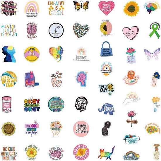 Mental Health Quote Stickers 50 Stuks | Emotionele Stickers | Mindfulness |Mentale Gezondheid | Mental Health Awareness | Laptop Stickers | Decoratie | Stickers Kinderen | Volwassenen | Plakstickers | Bullet Journal | Planner Stickers - Merkloos
