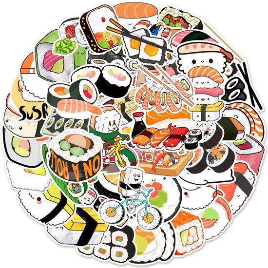 Sushi Stickers 50 Stuks | Food Stickers | Grappige Stickers | Eten | Agenda | Laptop Stickers | Decoratie | Stickers Kinderen | Stickers Volwassenen | Plakstickers | Stickers Bullet Journal | Planner Stickers - Merkloos