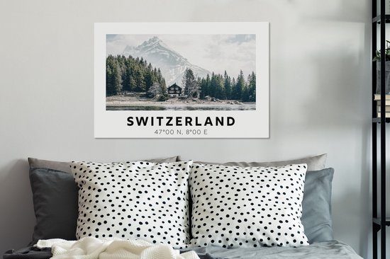 Tableau sur toile Suisse - Berg - Chalet - Vert - 90x60 cm - Décoration murale