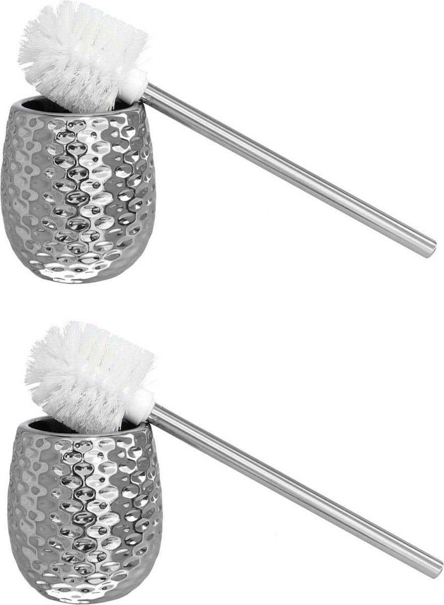 Berilo - WC/Toiletborstels in houder - 2x stuks zilver metaal 40 cm