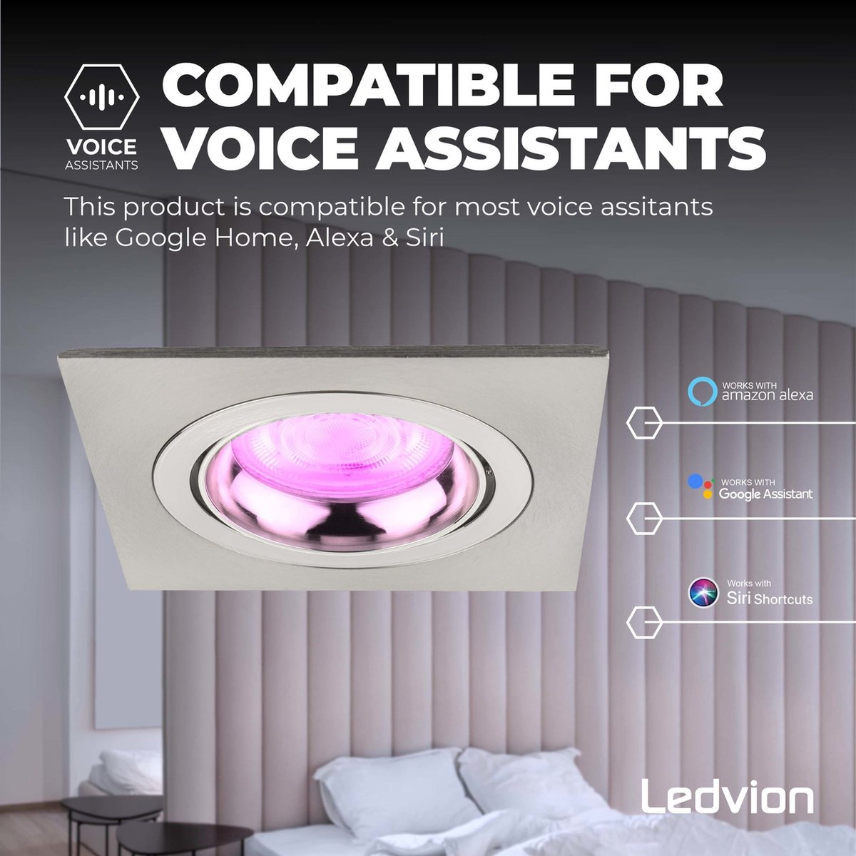 Ledvion Smart LED inbouwspot RVS - Sevilla - Smart WiFi - Dimbaar - RGBWW -  3 pack | bol.com