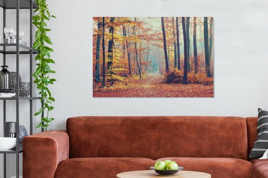 Toile Peinture Forêt - Automne - Feuilles - 120x80 cm - Décoration murale