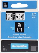 Rillstab labelprinterrol - voor Dymo D1 standard labels – Zwart op wit – 12 mm