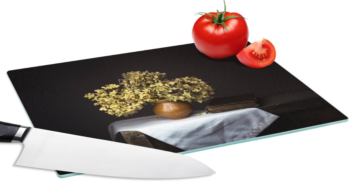 Glazen Snijplank - 28x20 - Gedroogde bloemen - Vaas - Stilleven - Snijplanken Glas