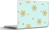 Laptop sticker - 10.1 inch - Kerst - Patroon - Sneeuw - Goud - 25x18cm - Laptopstickers - Laptop skin - Cover
