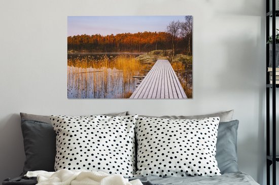 Échafaudage scandinave en automne 90x60 cm - Tirage photo sur toile (Décoration murale salon / chambre)