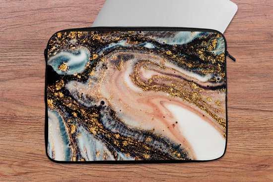 Housse pour ordinateur portable 13 pouces - Effet marbre - Or - Zwart - Glitter - Chic - Dimensions internes : 32 x 22,5 cm - Dos noir