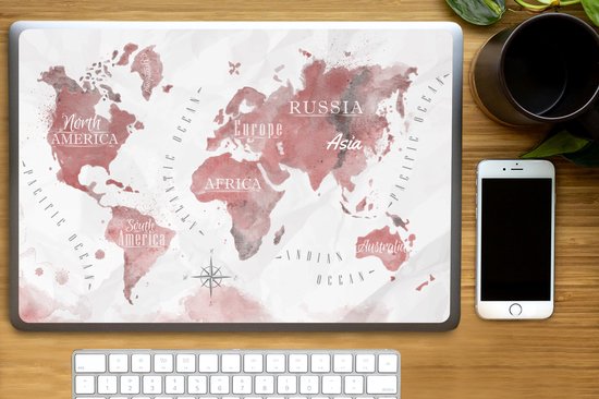 Sticker ordinateur portable - 17,3 pouces - Wereldkaart - Peinture - Rose