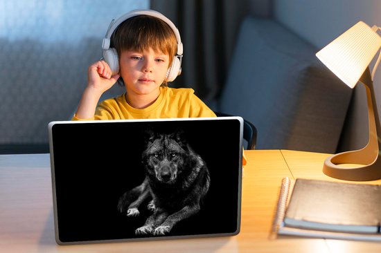 Sticker ordinateur portable - 12,3 pouces - Animaux - Loup - Zwart - Wit - Portrait